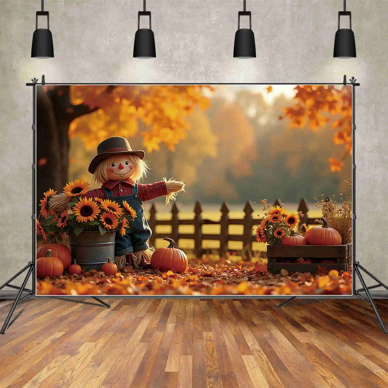 MOON.QG Children Autumn Photography Backdrop Farm Harvest Scarecrow Photo Studio Background Kids Party Photo Studio Accessories