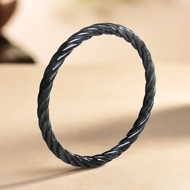 Natural Emerald Black Chicken Color Fried Dough Twist Bracelet Bangle Fashion Vintage Carved Accessories Charm Gifts for Women