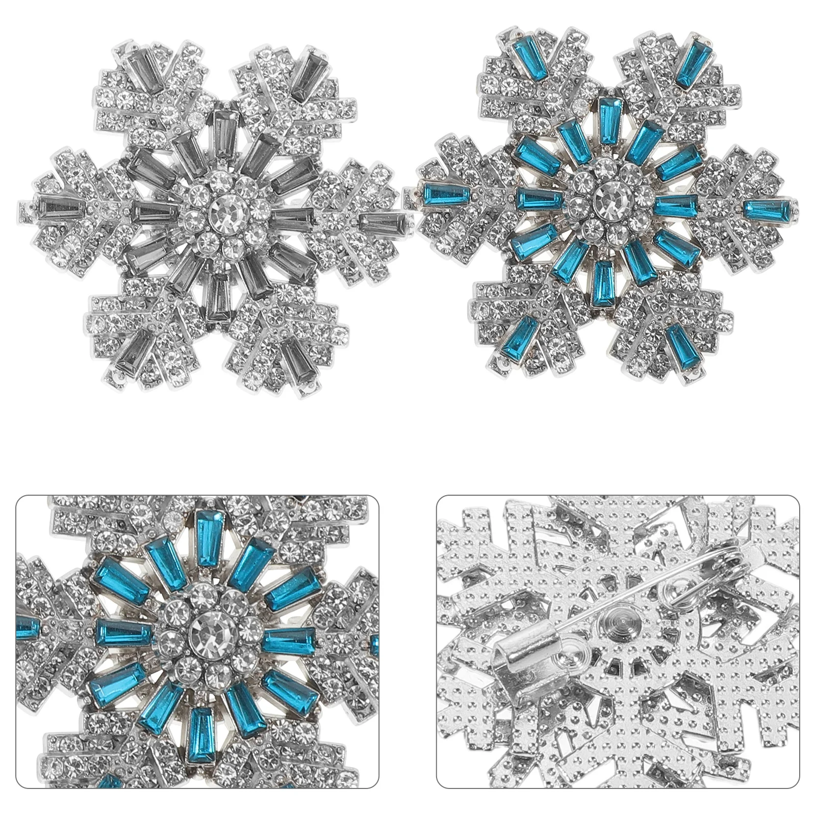 

2Pcs Rhinestone Snowflake Brooch Pin Women's 3D Rotating Design Elegant Coat Lapel Shawl Clasp Sweater Jacket Holiday Christmas