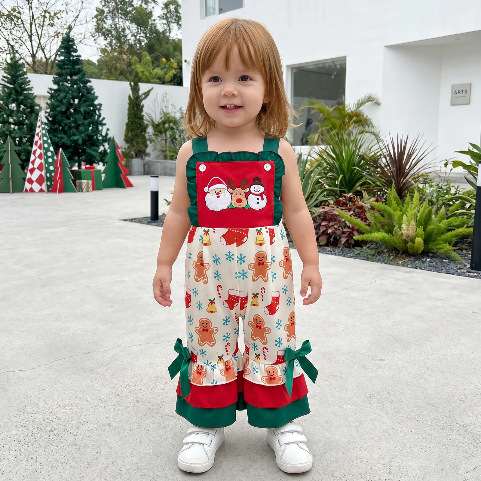 Toddler Girls Christmas Overalls Adorable Sleeveless Bell Bottoms Jumpsuit