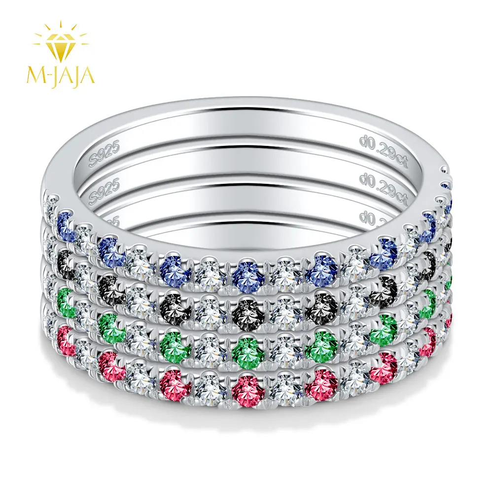 

M-JAJA Half Eternity Emerald/Sapphire/Ruby Ring Moissanite Wedding Band S925 Sterling Silver for Women Gold Plated Fine Jewelry
