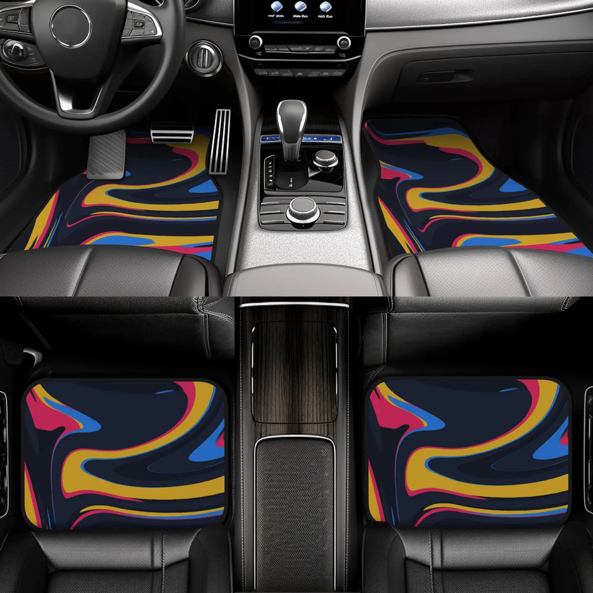 

Противоскользящие коврики с абстрактным красочным узором для пола и ковра | Набор из 4 предметов, подходящий для седанов и грузовиков, роскошных автомобильных ковриков, автомобилей F