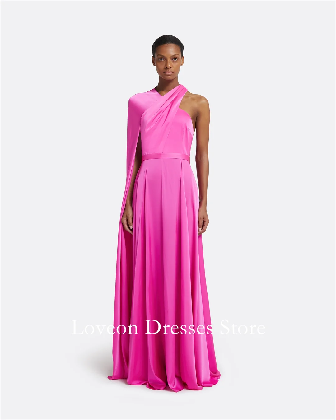 

Sleeveless Rose Red Asymmetric Satin Dress Formal Evening Dresses Arabic Style Customized Elegant Prom Growns Party Women
