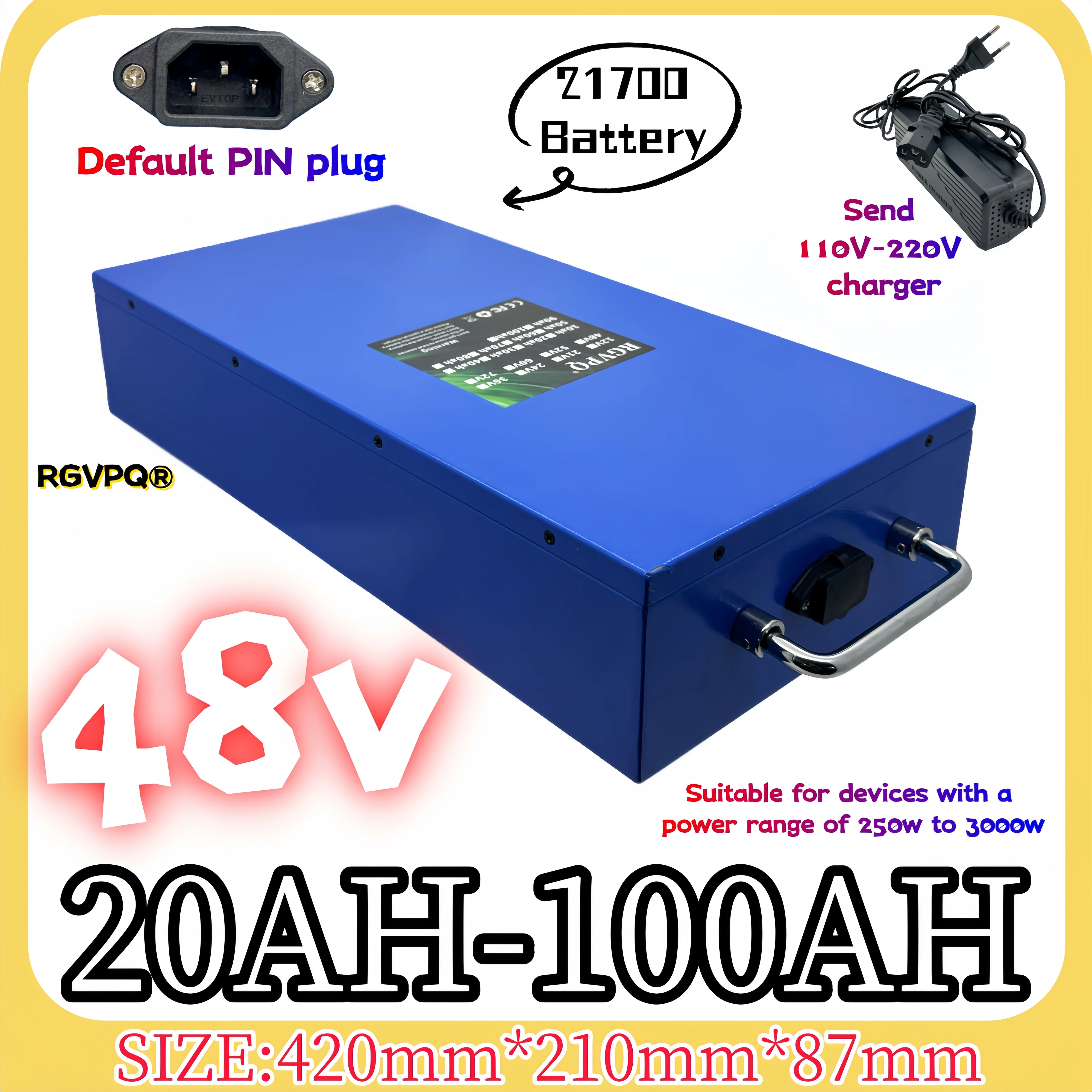 

48v 21700 lithium-ion battery 20AH-100AH lithium battery management system, suitable for 3000W scooters and solar power sources