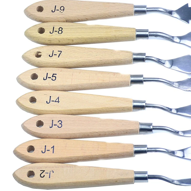 8 Sets Stainless Steel Palette Knives Wood Handle Spatula Painting Knife For Oil Canvas Acrylic Painting Tools