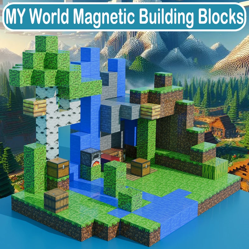 

Набор магнитных строительных блоков «сделай сам», Mine World, 3D пиксельные кирпичи, детские STEM Монтессори, развивающие собранные игрушки, лучший детский подарок