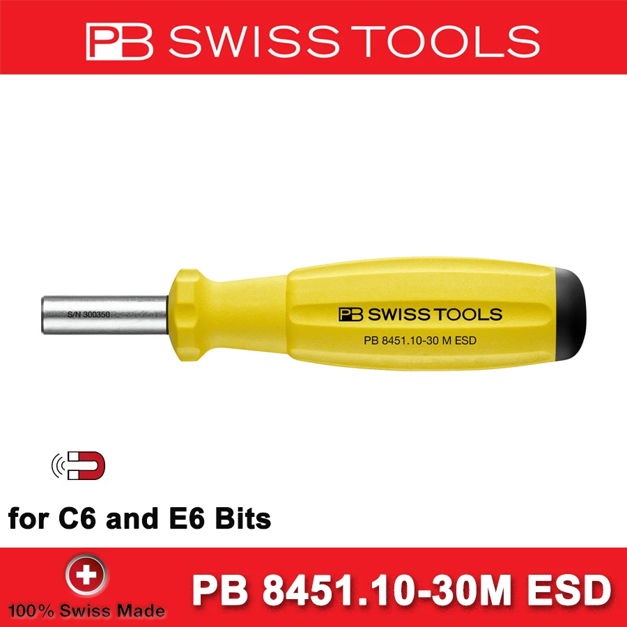 PB SWISS TOOLS Swiss Grip Screwdriver Handle with Magnet ESD 135mm PB 8451 10-30 M ESD