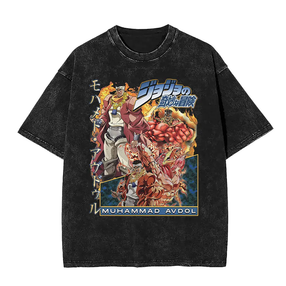 خمر غسلها أنيمي جوجو غريب مغامرة تي شيرت محمد أفول الجرافيك تي شيرت الرجال النساء القطن عادية المتضخم تي شيرت