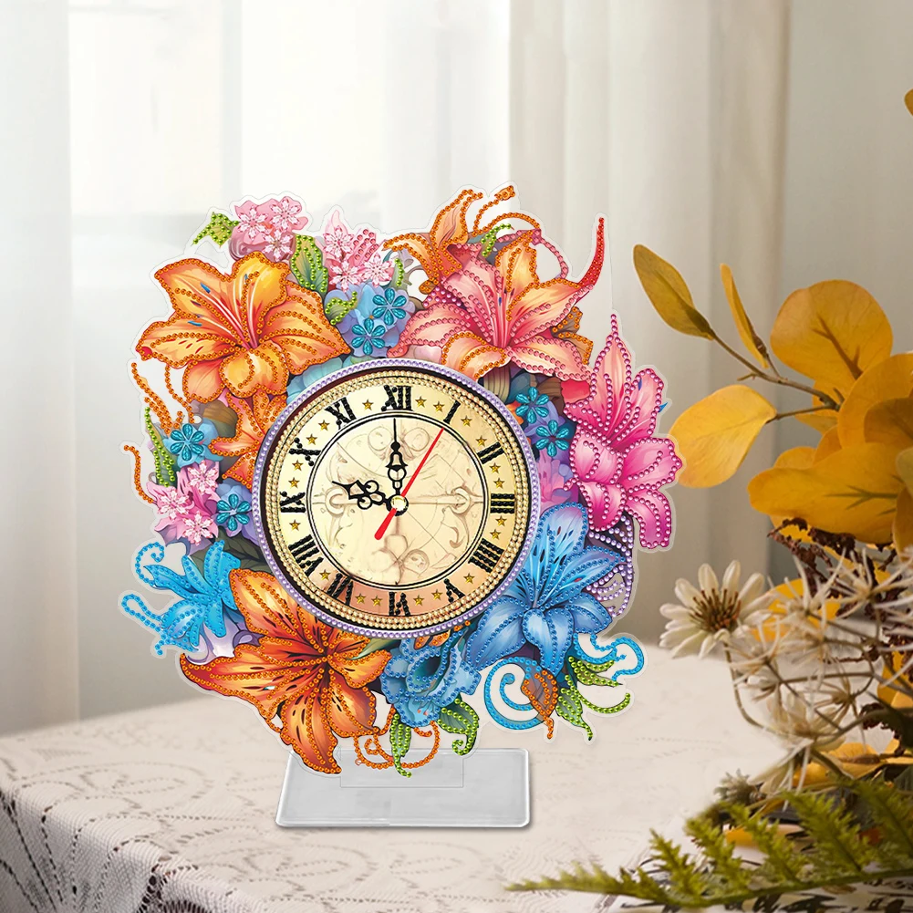 

Diamond Painting Clock Handicraft Acrylic Special Shaped Lily DIY Diamond Painting Clock Kit Hanging Sign Living Room Decoration