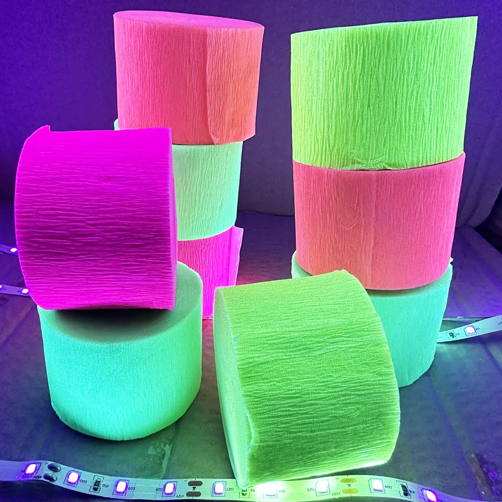 

Glow in The Dark Neon Paper Streamers Blacklight Glow Crepe Paper UV Reactive Birthday Fluorescent Party Fiesta Decorations