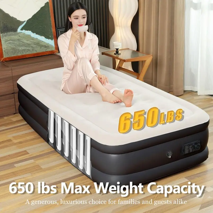 Matelas pneumatique avec pompe intégrée, gonflage rapide de 2 minutes, 18 hauteurs surélevées, supporte jusqu'à 650 lb, pour le camping, usage domestique, invités, P
