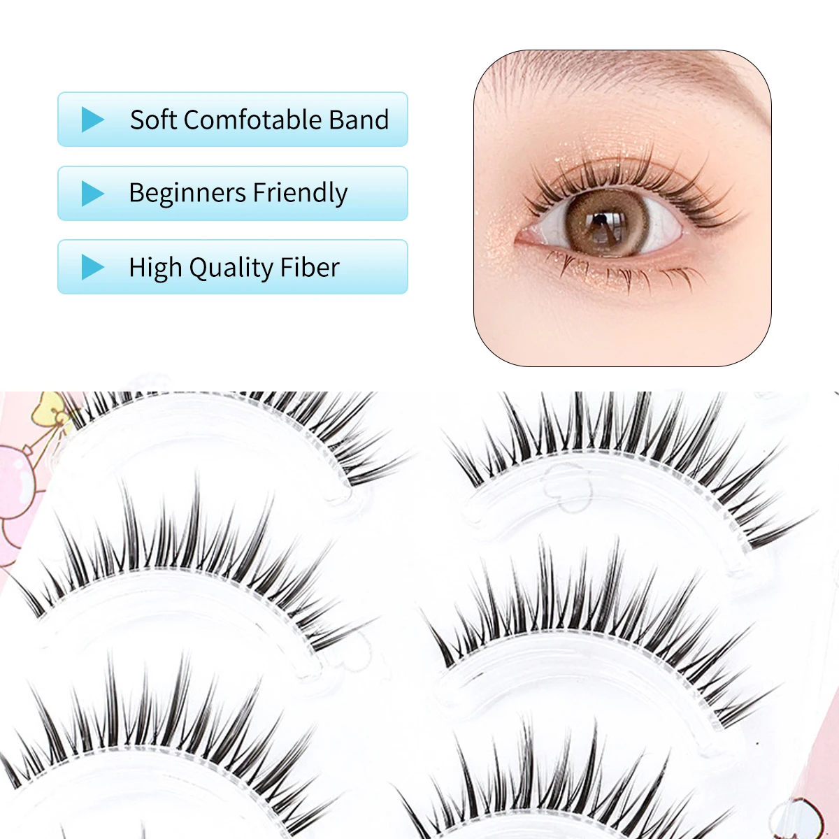 5 أزواج W51 الرموش الصناعية Wispy لينة العنقودية جلدة الطبيعية سميكة رموش مانغا مع الفرقة واضحة الكورية نمط أنيمي الفتيات