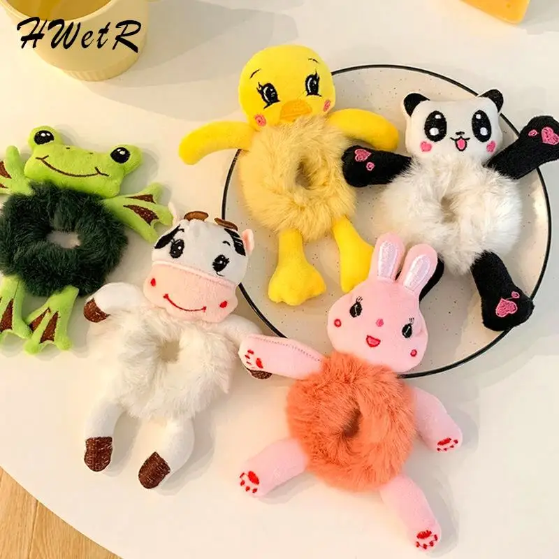 Women Cute Cartoon Plush Hair Band Elastic Accessorie Rabbit Panda Little Yellow Duck Cows Toy Rope Rubber Ties Animal Scrunchie