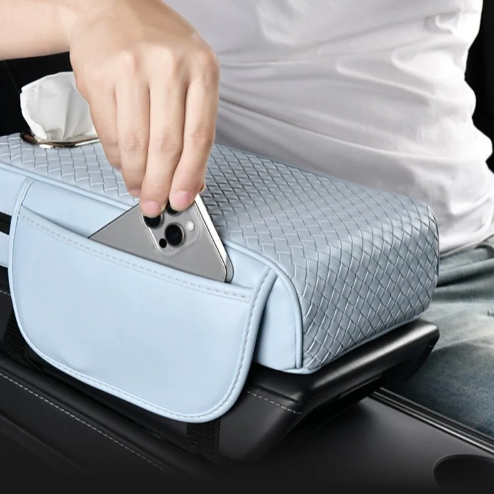 

PU Leather Car Armrest Cover Elbow Rest Universal Car Armrest Pad with Tissue Box Thicken Dust-proof Arm Rest Protector Mat Auto