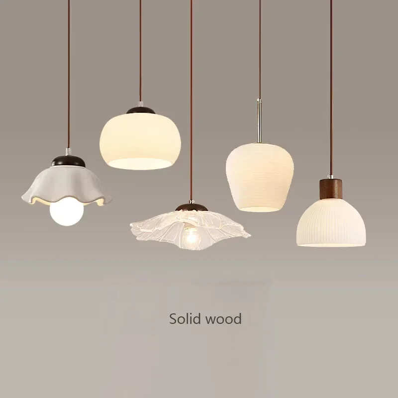 

Nordic Glass LED Pendant Light Walnut Solid wood Dining Table Living Room Bedroom Coffee Hall Indoor Lighting Fixture Decor Lamp