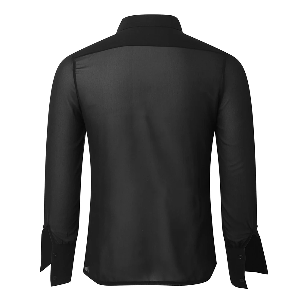 Mens Y2k Thin Sexy See-Through Long-Sleeved Shirt 2024 Summer New Fashion Nightclub Home Breathable Personalized Top For Men