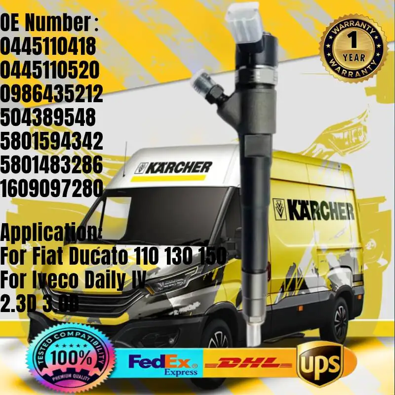 

0445110418 0445110520 504389548 5801594342 1609097280 Common Rail Fuel Injector for Fiat Ducato 110 130 150 Iveco Daily IV 2.3D