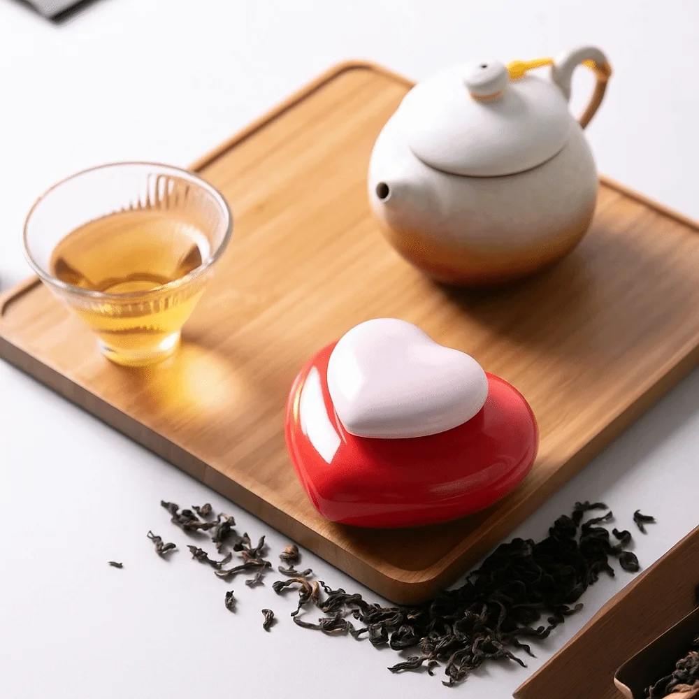 

Home Decor Heart Shaped Tea Jar Mini Ceramic Tea Container Decorative Pet Hair Collection Jar Pill
