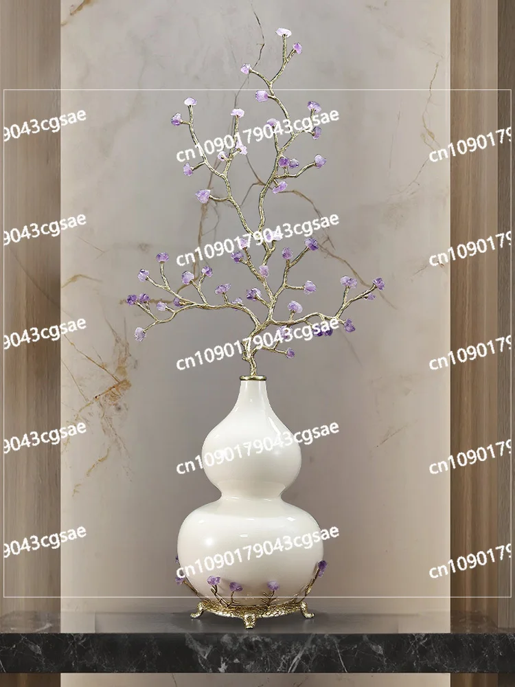 Amethyst Fortune Tree Ceramic Gourd Ornament Living Room Lucky House Moving Entrance Decoration Purple Gas Donglai