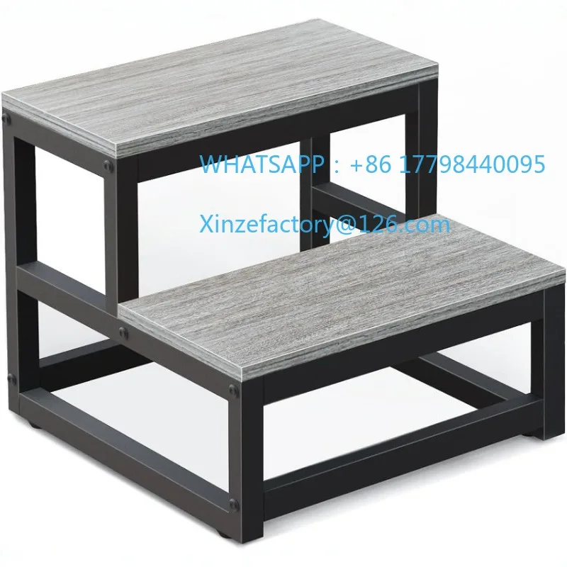 Sgabello a 2 gradini personalizzabile in metallo ferro e legno Poggiapiedi robusto per bambini Sgabello per scarpe da ingresso con scala multifunzione per uso domestico e