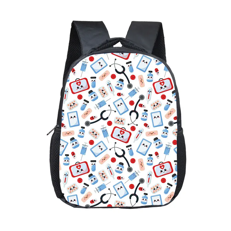 Saco de seringa de estetoscópio médico bonito para crianças, mochila de impressão uniforme escolar para crianças, criança pequena, fofo, médico, enfermeira, seringa