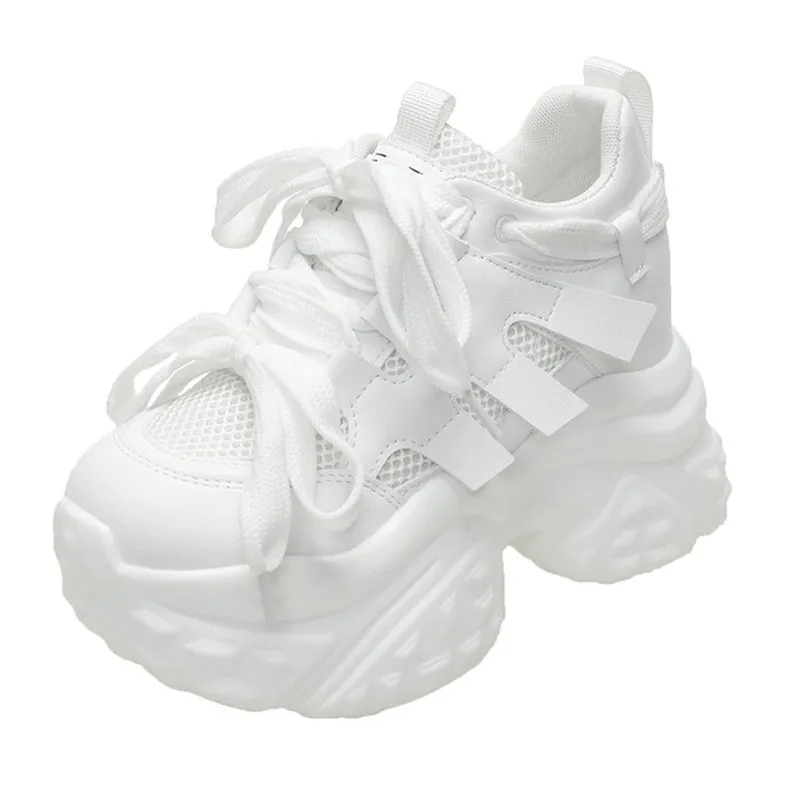 

Женские сетчатые массивные кроссовки 10 см, осенняя обувь на высокой платформе, повседневная обувь на высоком каблуке на танкетке, женские дышащие спортивные кроссовки для папы