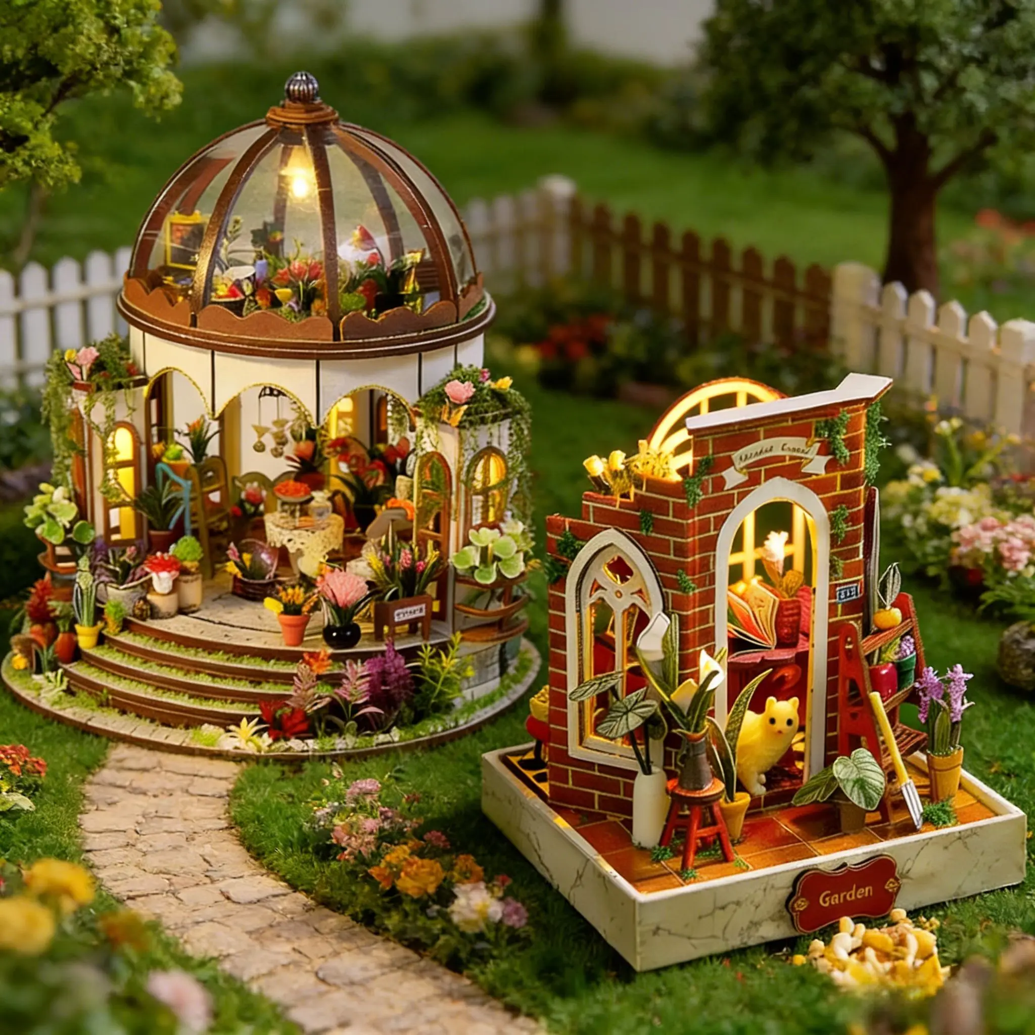 

DIY 2-in-1 3D Model Kit Gothic Dragon Spire Bookend And Retro Flower House Light-Up Miniature Creative Gift for Birthday