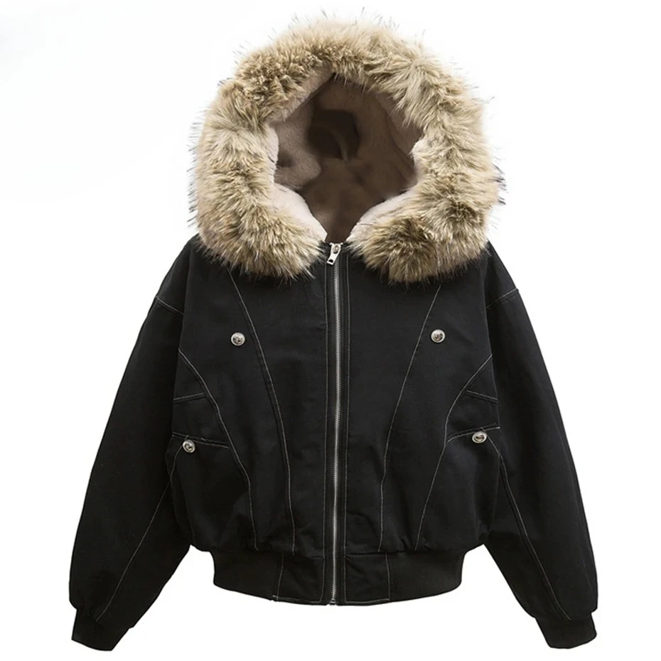 

Winter Jackets Fur Collar Parkas Coat Men Vintage Thicken Fleece Warm Jackets Streetwear Harajuku Hip Hop Padded Jackets Outwear