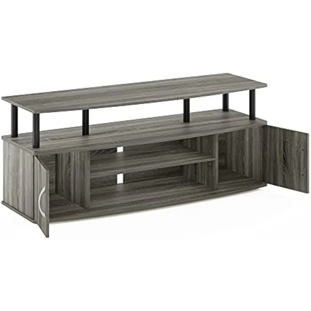 Soporte de entretenimiento grande gris y negro de roble francés para TV, muebles de sala de estar, gabinete, hogar, hasta 55 pulgadas