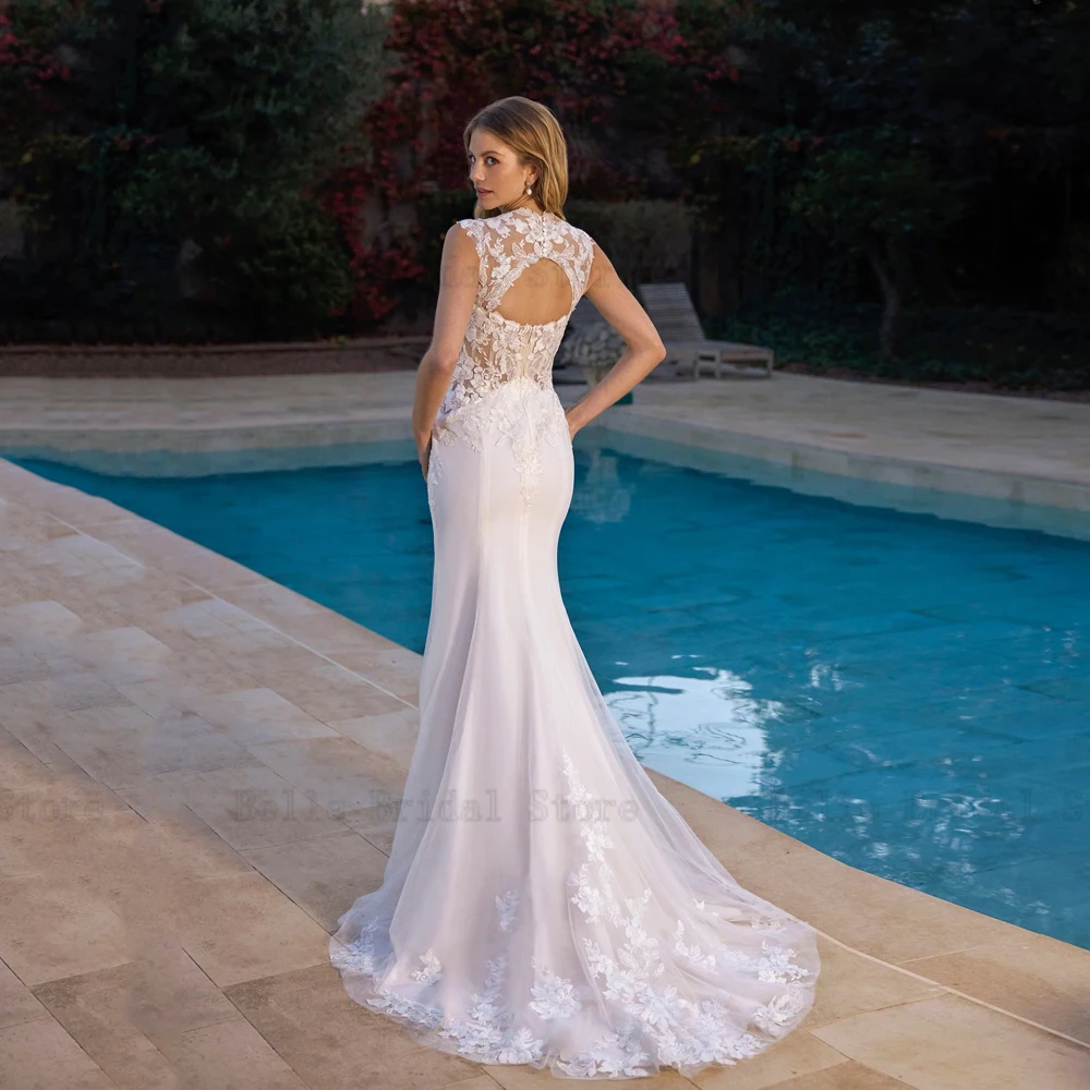 Vestidos De Novia elegantes con escote Corazón, mangas casquillo, apliques, Espalda descubierta, longitud hasta el suelo, sirena, 2024