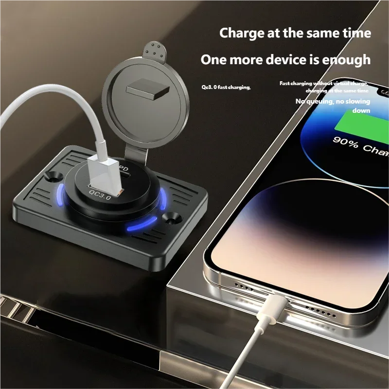 Dual USB Ports 12V/24V USB Outlet Wall Mount QC3.0+PD with Sliding Cap Fast Charging Power Adapter Waterproof for Boat RV Bus