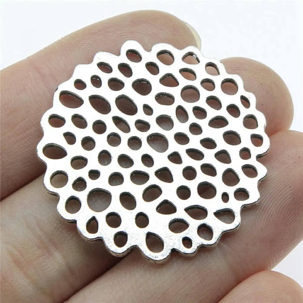 2pcs/lot 35x35mm Irregular Porous Motif Charms For Jewelry Making Antique Silver Color 1.38x1.38inch