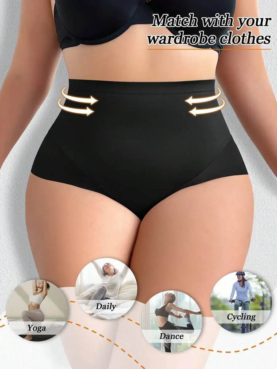 Plus Size Women High Waist Solid Slimming Shaping Briefs
