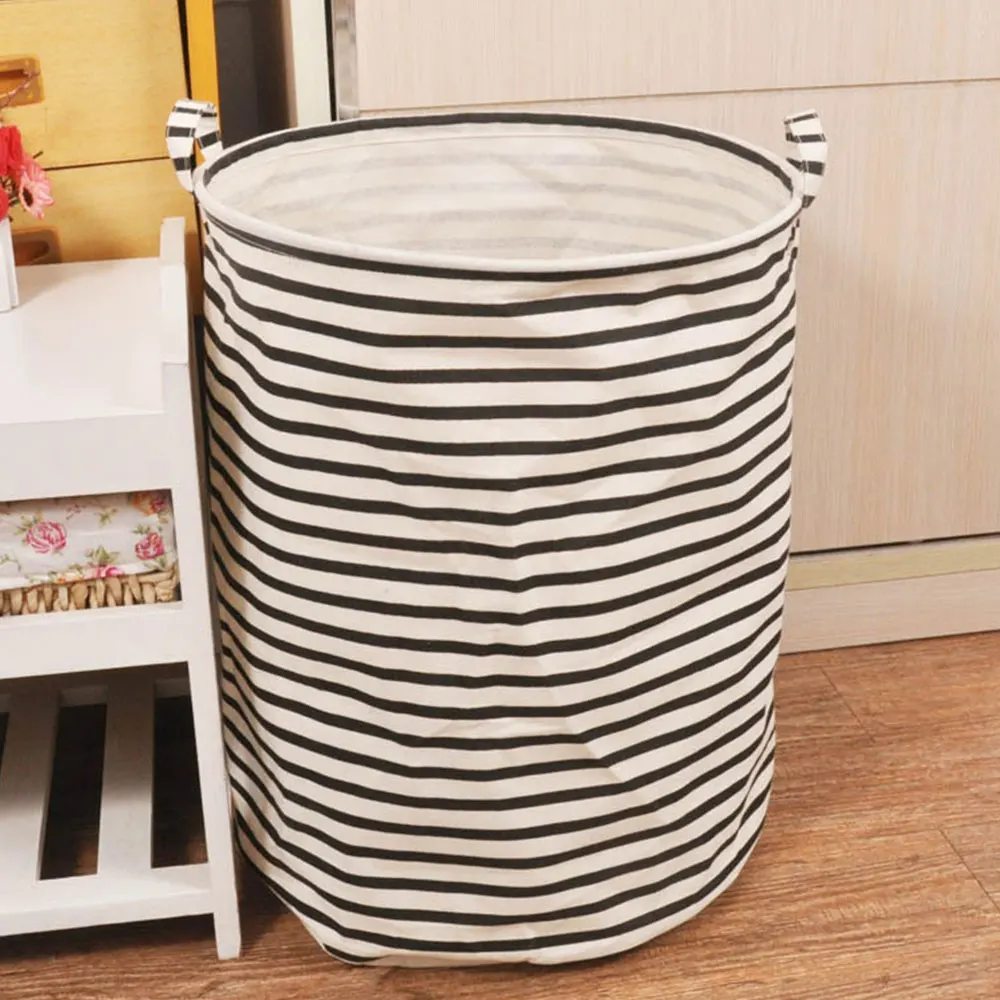Laundry Basket Bag Foldable Hamper Home Cloth Cotton Linen Round