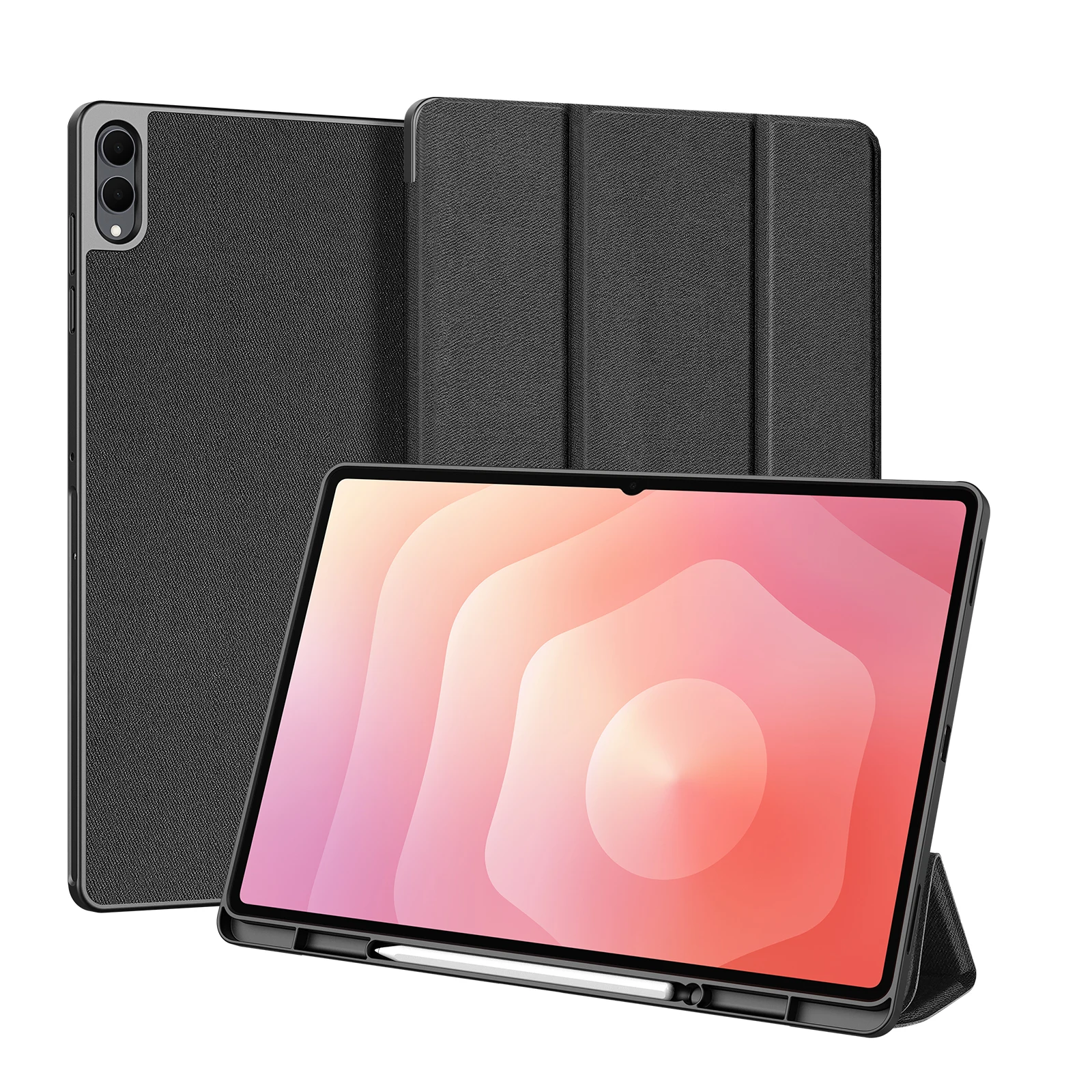 For Samsung Galaxy Tab S11 Ultra Case DUX DUCIS Domo Series Tri-fold Stand PU Leather Tablet Cover - Black