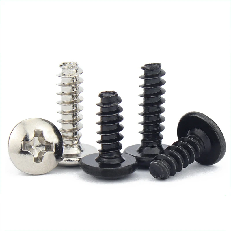 50/ 100pcs M3 M3.5 M4* L Steel Nickel/ Black Zinc Plated Phillips Truss Head (Cross Recessed Mushroom Head) Self Tapping Screw