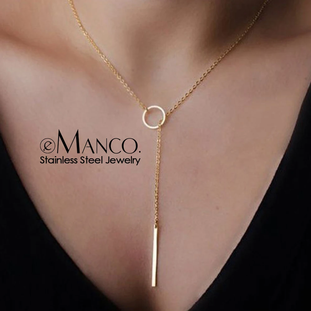 eManco Minimalist Round Rod Pendant Necklace Ladies Pearl Clavicle Necklace Leaf Long Chain Fashion Jewelry Statement Girl Gift