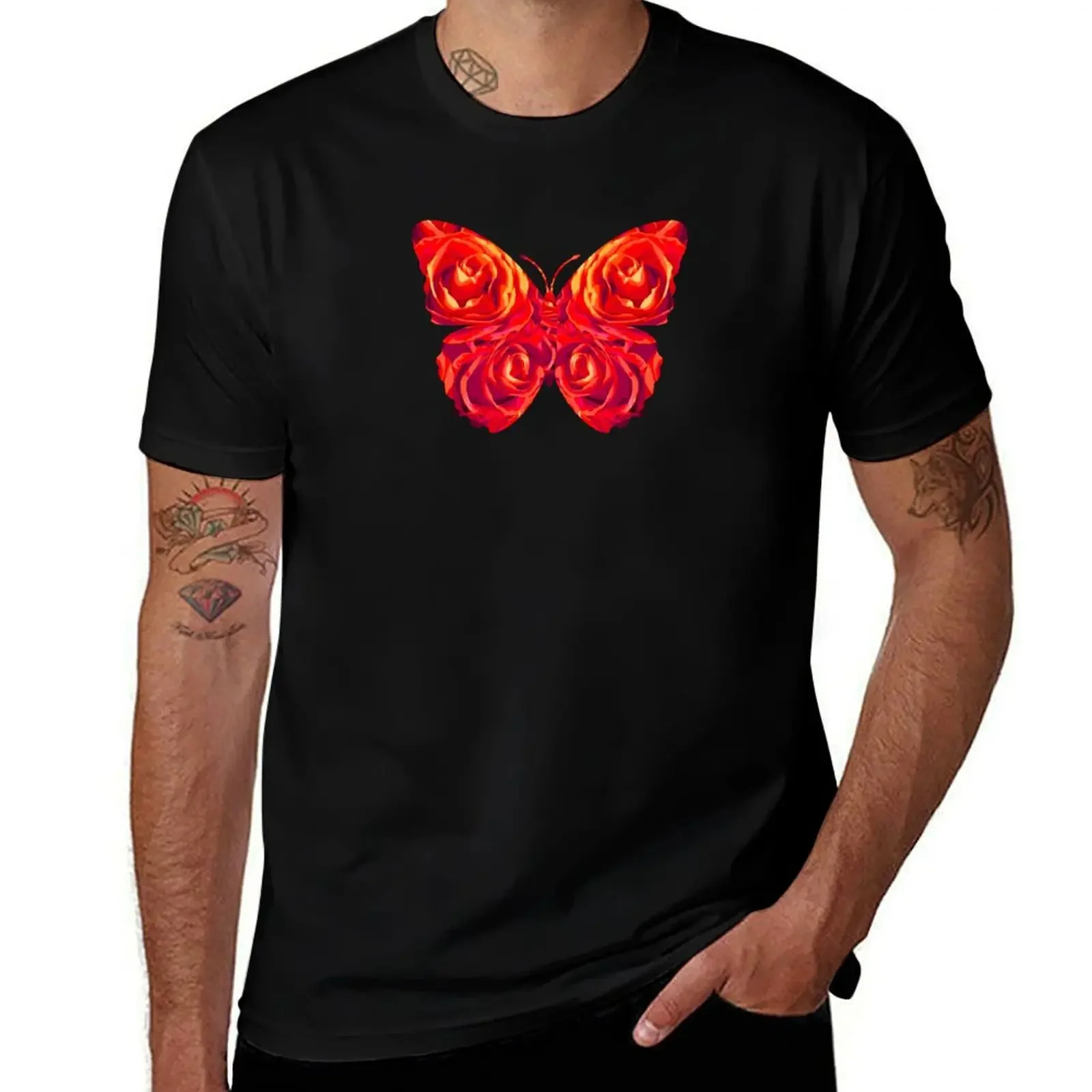 Rose Butterfly Graphic T-Shirt anime figures cotton graphic tees oversized graphic tee graphics mens t shirts top quality