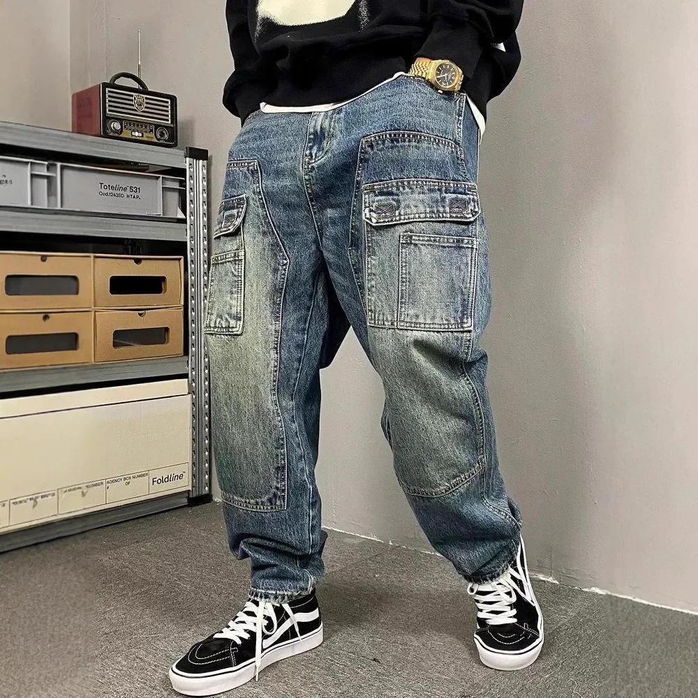 

LIBIELIY American Casual Washed Vintage Workwear Jeans For Men In Spring And Autumn, High-street Style, Loose-fitting Tapered Pa