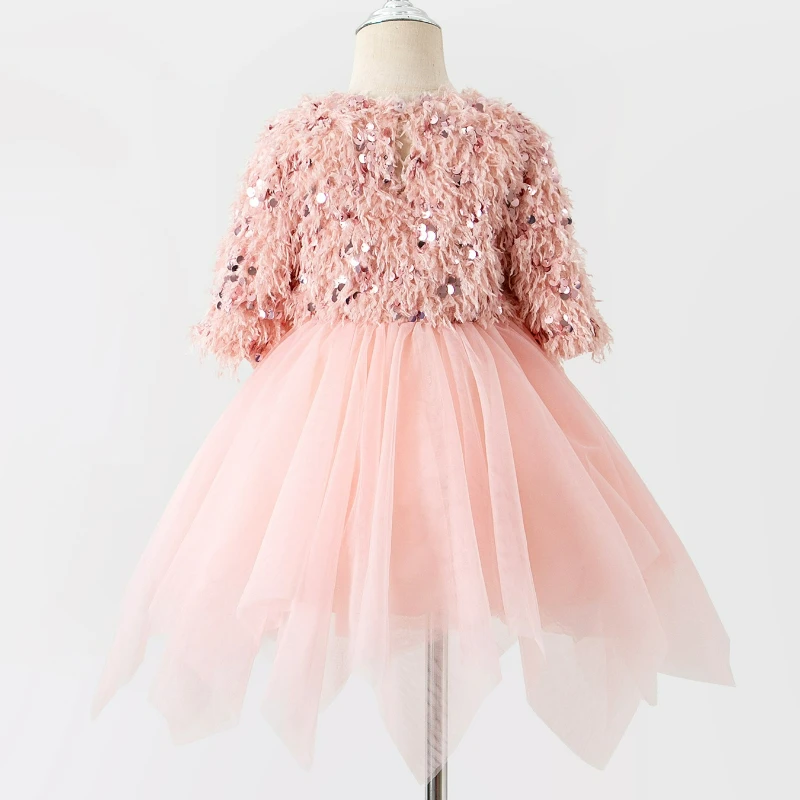 Baby Girls Sequins Dress Kids Children Vest Dress Solid Princess Casual Dresses Spring Autumn Clothes 2-8 Years  L323