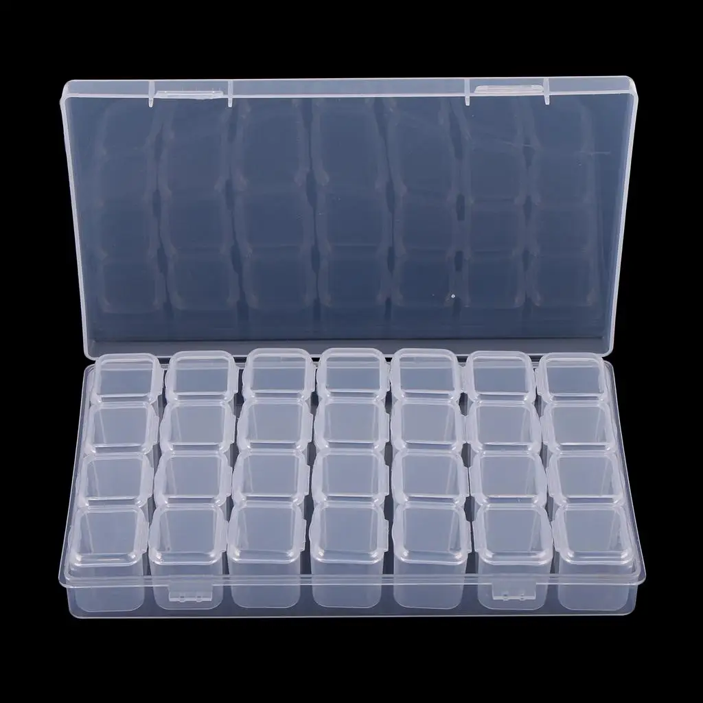 28 Slots Transparent Box with Caps Lid Design Clear Containers Round Plastic Organizer Case