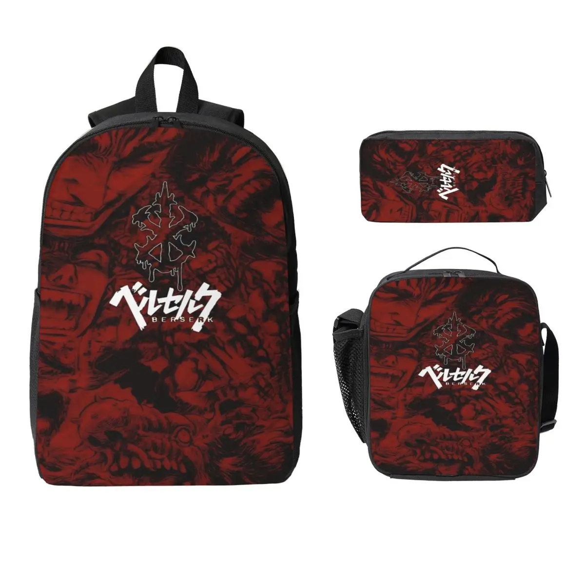 

3 шт. набор рюкзаков Berserks merch для мальчиков и девочек, пеналы, наборы сумок для книг с коробкой для завтрака для учащихся начальной школы, рюкзак