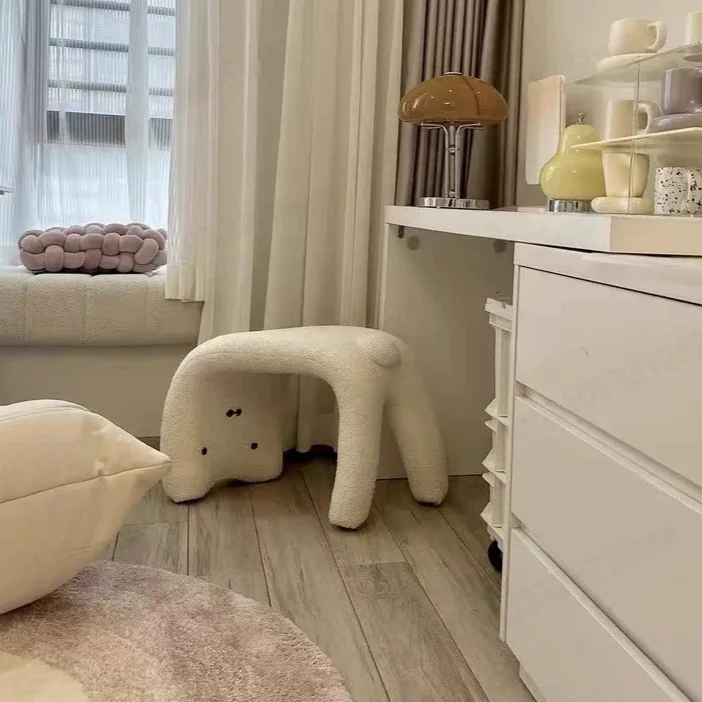Cat  Stool for Entryway, Shoe Changing Bench with Faux Fur, Vanity Makeup Stool for Bedroom