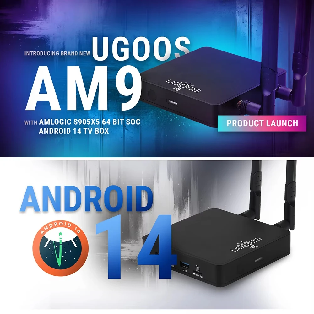 Ugoos AM9 Smart TV Box Android 14 Amlogic S905x5 4 ГБ 64 ГБ WiFi BT5.2 1000M HDR Android Set Top Box Медиаплеер Supoprt AI-SR
