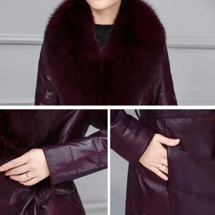 2024 Autumn/Winter New Women\'s Leather Jacket PU Fake Fur Slim Fit Warm Oversize Fake Fur Parkas