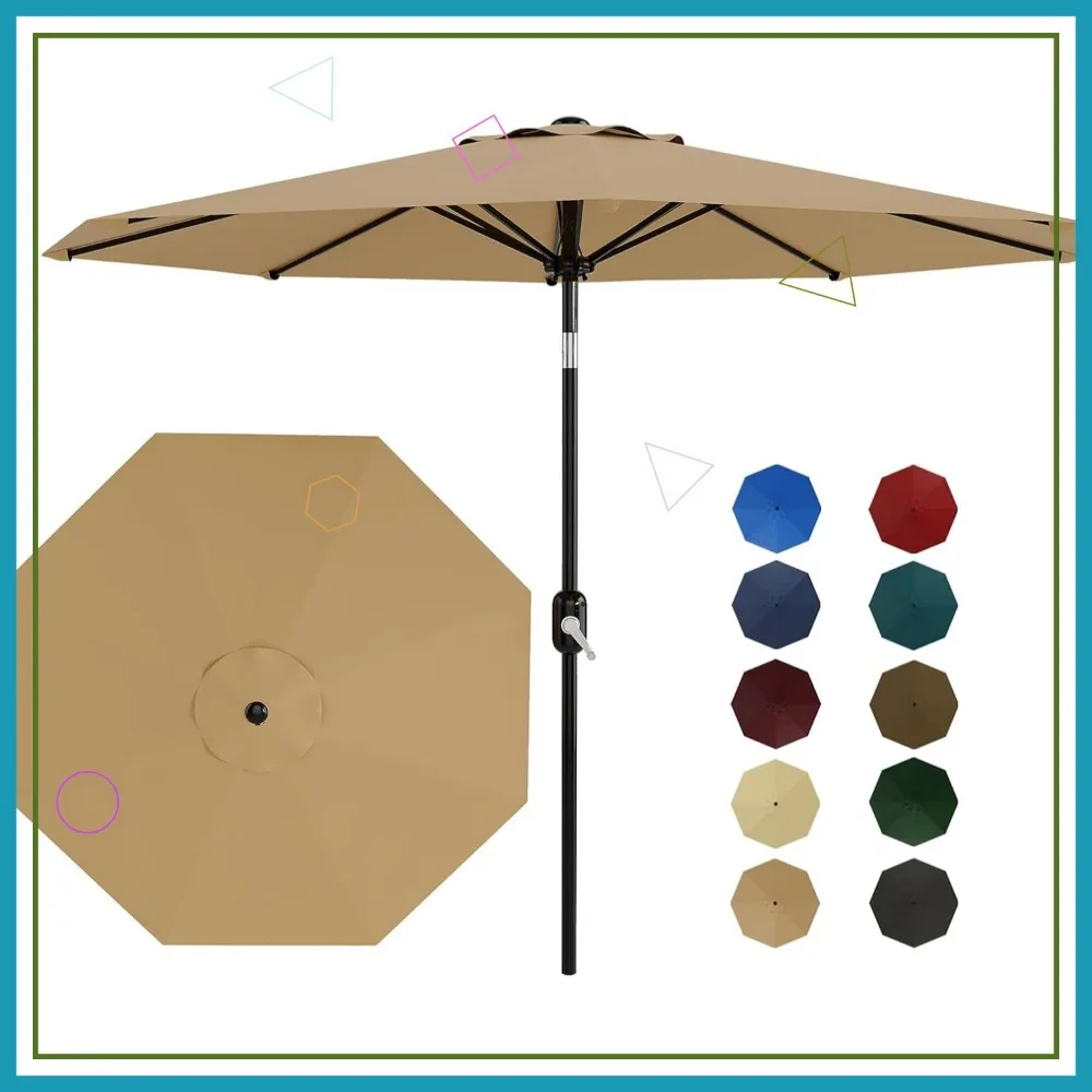 

9 ft Outdoor Patio Umbrella with Crank Lift & Tilt, 8 Ribs for Pool Deck Garden - Tan