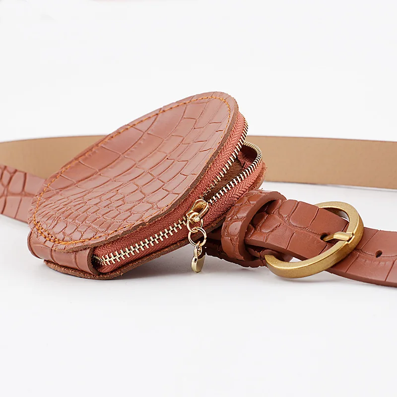 Simplicity  Summer Needle Buckle Round Waist Bag Women\'s Waist Bag Leather Plain Bag Belt Decorative Dress Fine Belt Bag