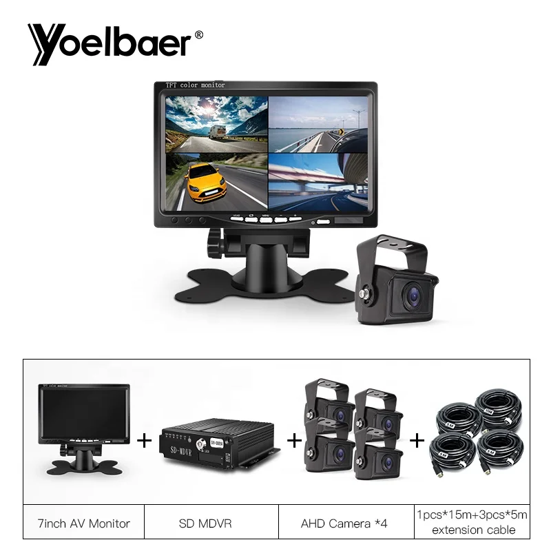 GPS Truck DVR Security Kit,4CH 1080P SD MDVR 128G Cycle Recording Delayed Shutdown I/O Alarm With 2Pcs AHD 2.0MP Cameras