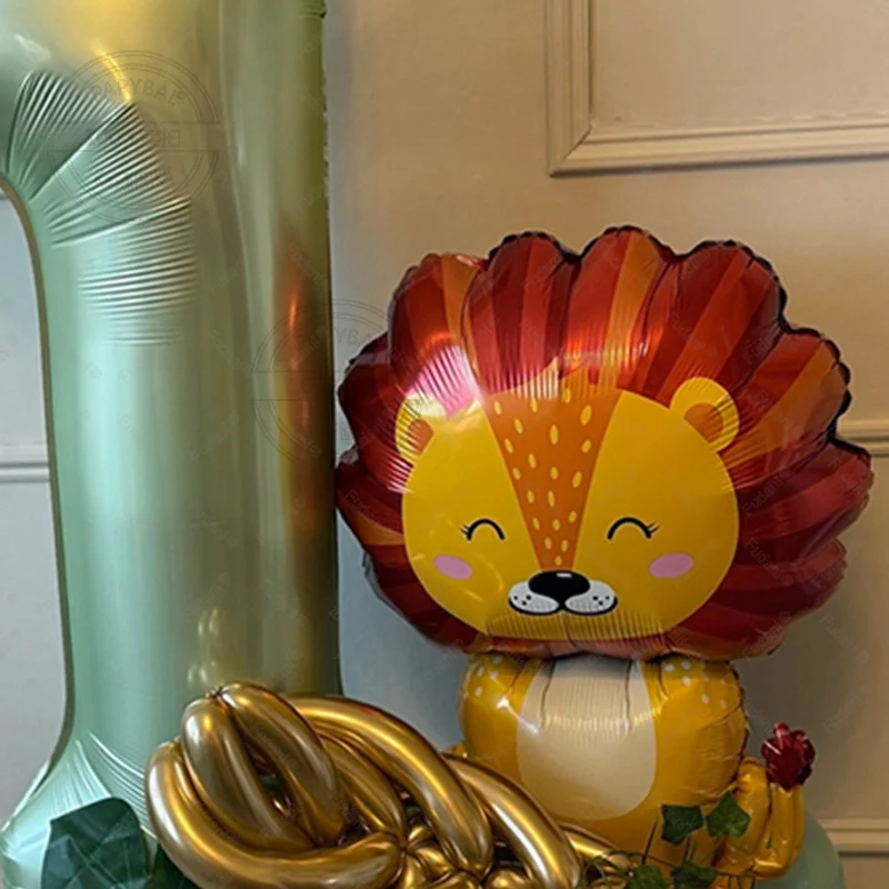 28pcs/set Jungle Safari Animal Olive Green 40inch Number Balloons Set  1 2 3 4 Years Wild One Birthday Party Decorations view 5