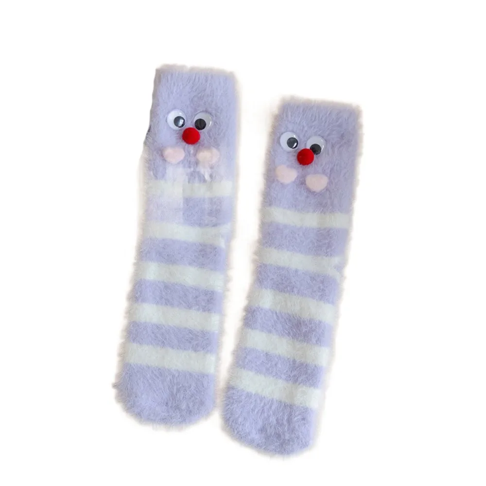 

Fashion Cartoon Eyes Mink Fur Socks Cute Eyes Soft Sleeping Socks Women Hosiery Funny Plush Dot Socks Women